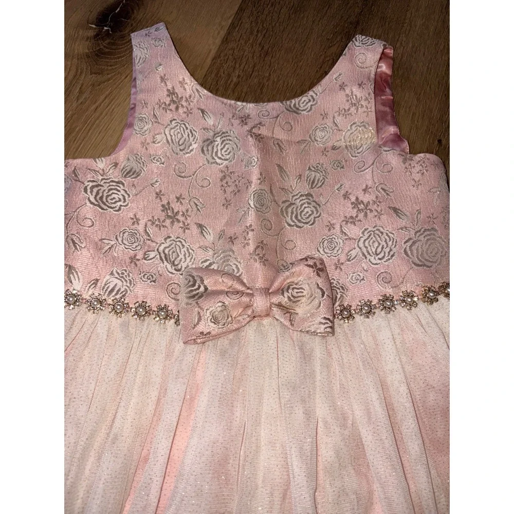 American Princess Girls Pink Gold Brocade Tulle High Low Formal Dress Size 12‎